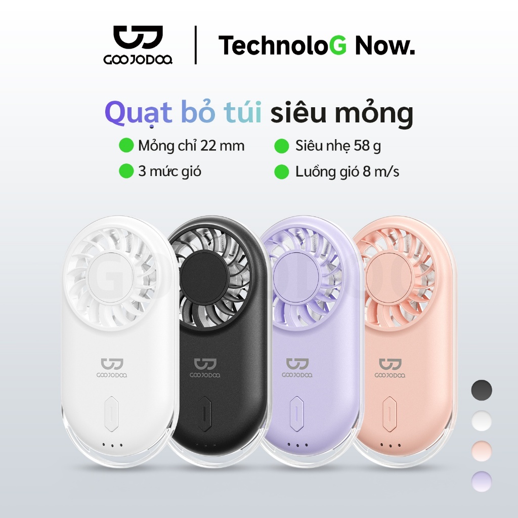 Quạt Cầm Tay GOOJODOQ Siêu Mỏng 22mm Tốc Độ 10000 RPM, Gió Mạnh 9.1m/s, 3 Tốc Độ,Nhẹ 58g, Pin 900mAh | BigBuy360 - bigbuy360.vn