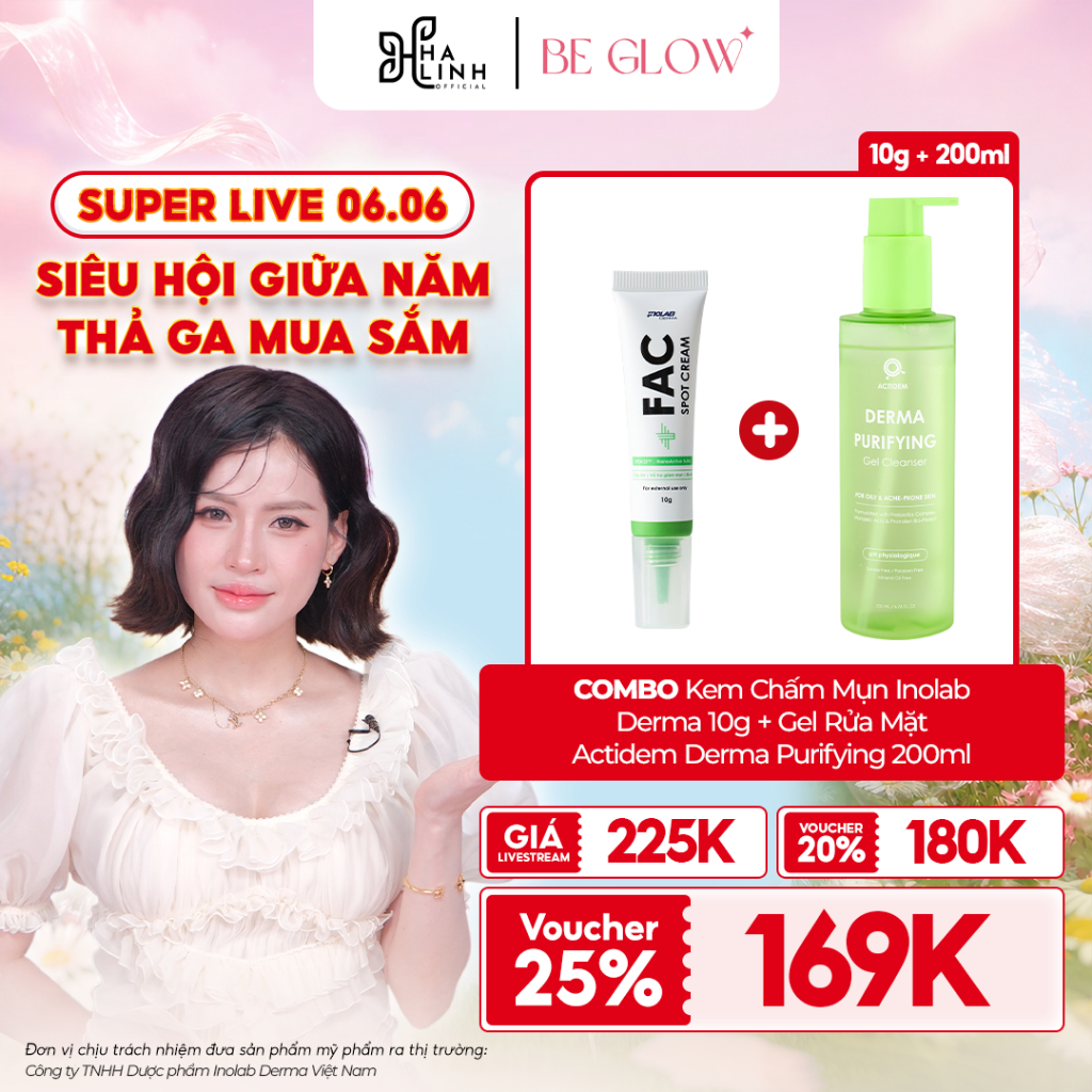 [VHL X Beglowbeauty] COMBO Kem Chấm Mụn Inolab Derma 10G + Gel Rửa Mặt Actidem Derma Purifying 200ml