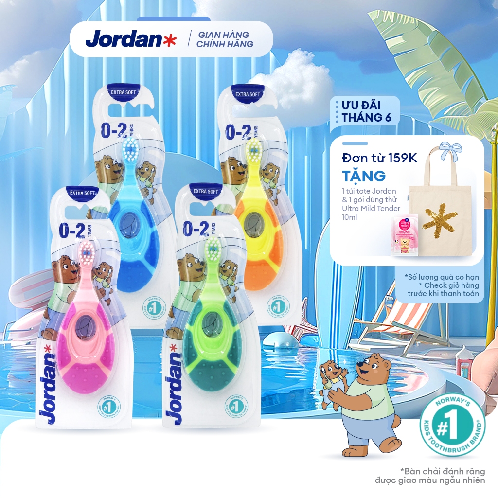 [Giao màu ngẫu nhiên] Combo 4 Bàn chải đánh răng Jordan bước 1 cho bé 0-2 tuổi, lông tơ mềm siêu mảnh bảo vệ nướu