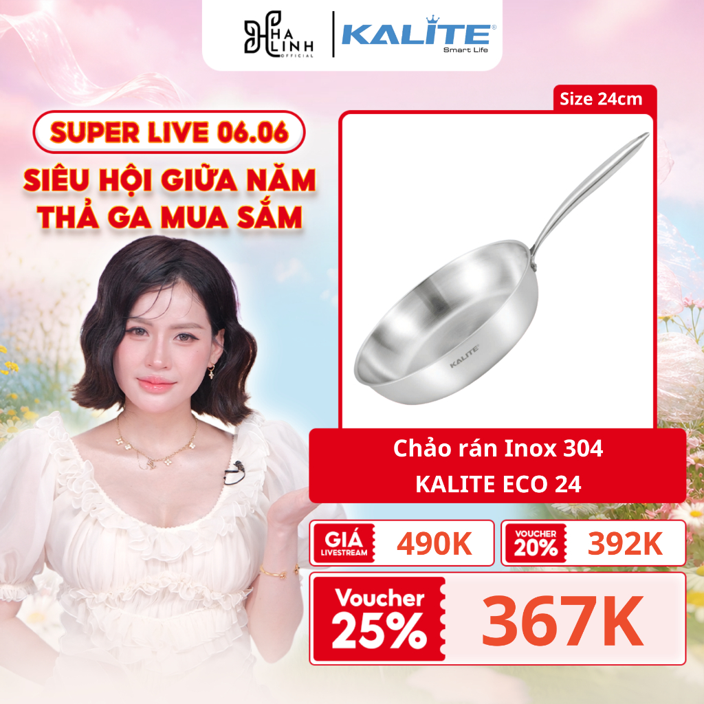 (Võ Hà Linh x Kalite) Chảo Rán Inox Nguyên Khối Không Vung - Chống Dính Tự Thân KALITE ECO 24cm - Ch