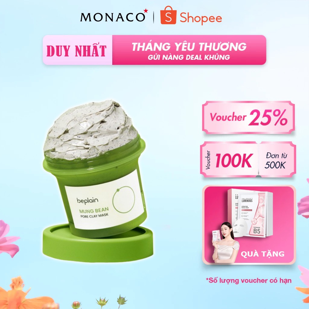 Mặt Nạ Đất Sét Đậu Xanh Beplain 125ML Sáng Da, Kiềm Dầu, Giảm Mụn Đầu Đen