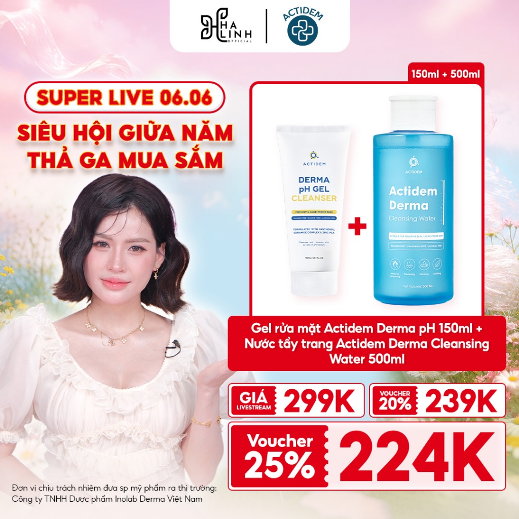 [VHL x Actidem] Gel rửa mặt Actidem Derma pH Gel 150ml + Nước tẩy trang Actidem Derma Cleansing Wate