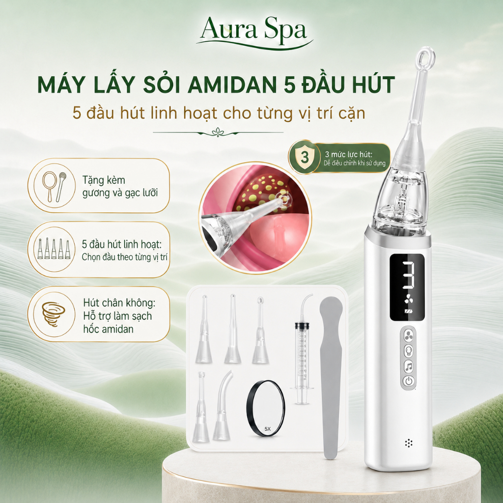 Máy lấy sỏi amidan 5 đầu hút loại bỏ sỏi, hỗ trợ giảm thiểu mùi hôi miệng, giảm đau viêm hiệu quả CS