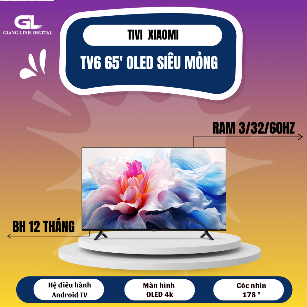 Tivi Xiaomi TV6 65 inch Android Tivi 2/32/60hz 4K- giọng nói TV