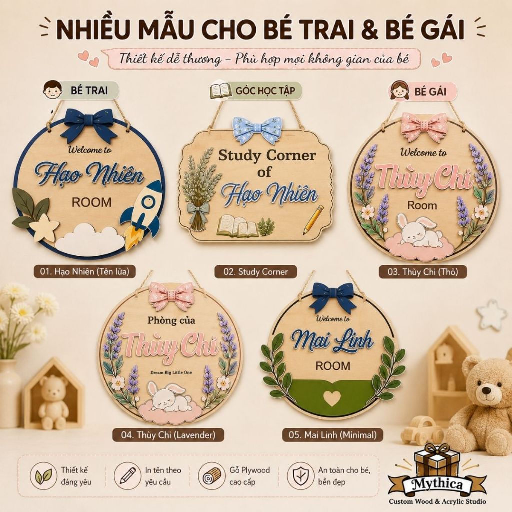 Bảng Tên Phòng Bé Gỗ Cá Nhân Hóa Tên Nổi 3D 22-30cm — ảnh listing minh họa