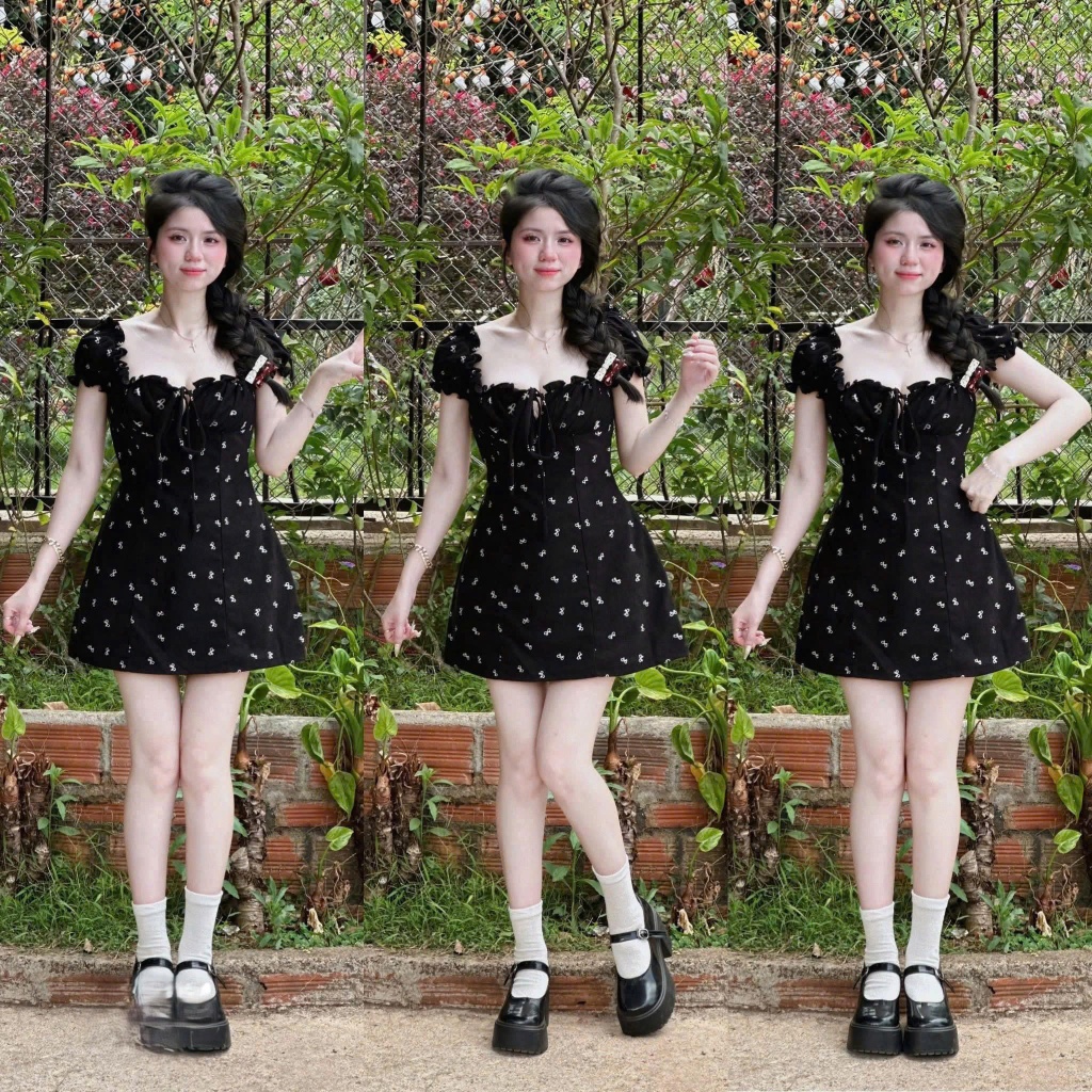 Đầm váy ngắn - Đầm váy nữ đáng iu trẻ trung cho nàng hẹn hò, trà chiều,đầm đen nhung tăm cổ vuông ta