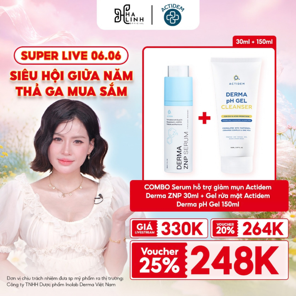 [VHL x Actidem] Combo Serum hỗ trợ giảm mụn Actidem Derma ZNP 30ml + Gel rửa mặt Actidem Derma pH Ge