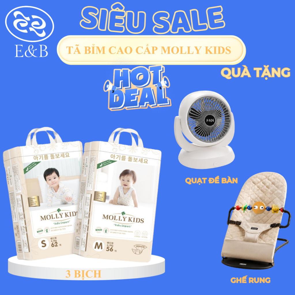 [CHÍNH HÃNG - 3 BỊCH ] Tã Bỉm MOLLY KIDS Nội Địa Hàn Quốc Dán/Quần Đủ Size, Mềm Mịn, Thấm Hút Nhanh,
