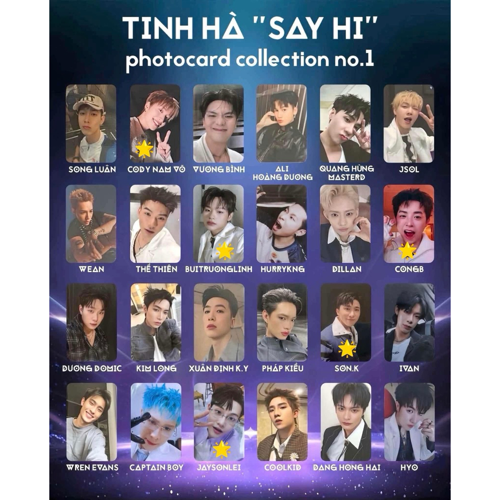 Bộ sưu tập Photocard official TINH HÀ SAY HI (CONGB, CODY,DILLAN, JAYSONLEI , JSOL, CAPTAIN BOY)