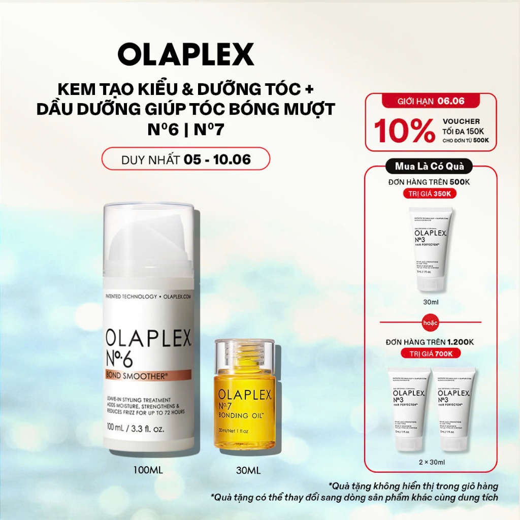 Kem tạo kiểu tóc và dưỡng tóc chắc khỏe Olaplex No.6 + Dầu dưỡng tóc Olaplex No.7