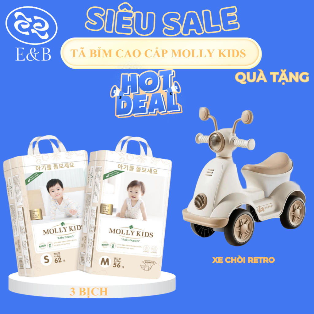 [CHÍNH HÃNG - 3 BỊCH ] Tã Bỉm MOLLY KIDS Nội Địa Hàn Quốc Dán/Quần Đủ Size, Mềm Mịn, Thấm Hút Nhanh,