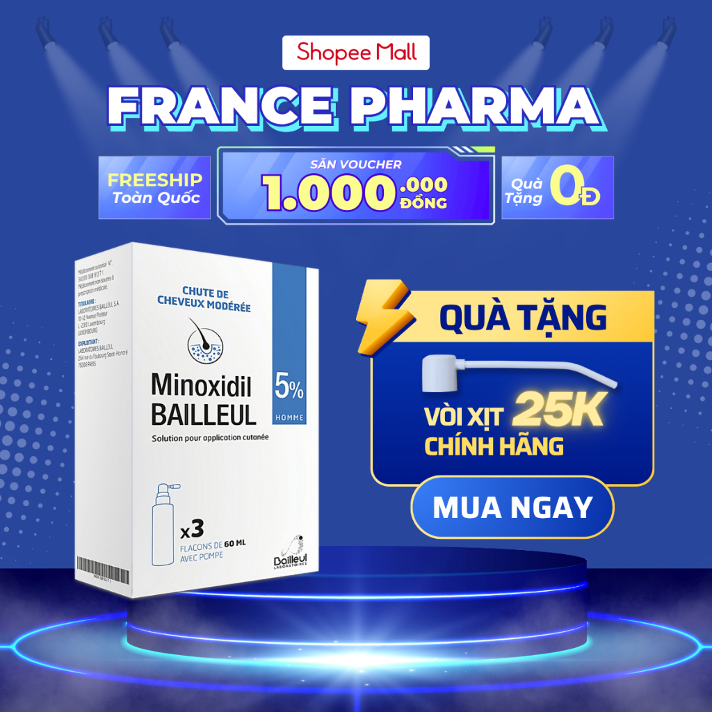 Xịt Mọc Tóc Minoxidil 5% France Pharma, Hỗ Trợ Mọc Tóc, Cải Thiện Tóc Thưa Và Hói Đầu