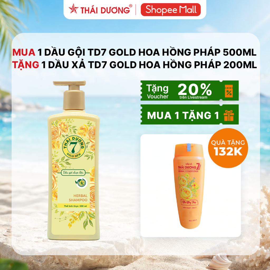 [Sale Tháng 6] Dầu gội Thái Dương 7 Gold (Hoa Hồng Pháp, 500ml )Tặng 1 Dầu xả TD 7 (Hoa Hồng Pháp 20