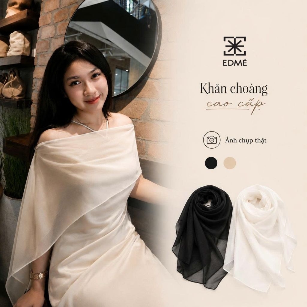 EDMÉ HOUSE B1 -Khăn Choàng lụa voan Cao Cấp Mềm Mịn Phối Váy Đầm Dự Tiệc Sang Chảnh Thanh Lịch EDME