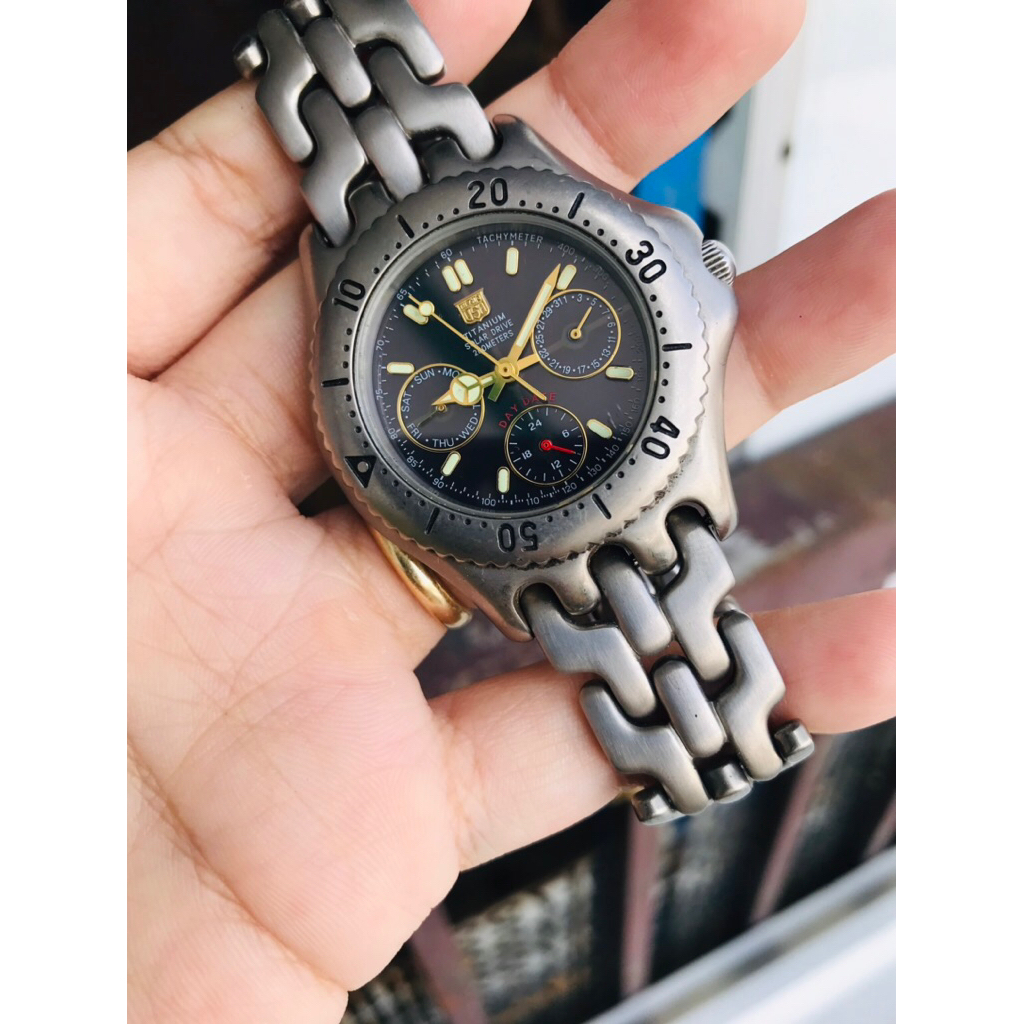 Đồng hồ nam si Nhật Elgin USA titanium pin solar size 37mm dây xương cá