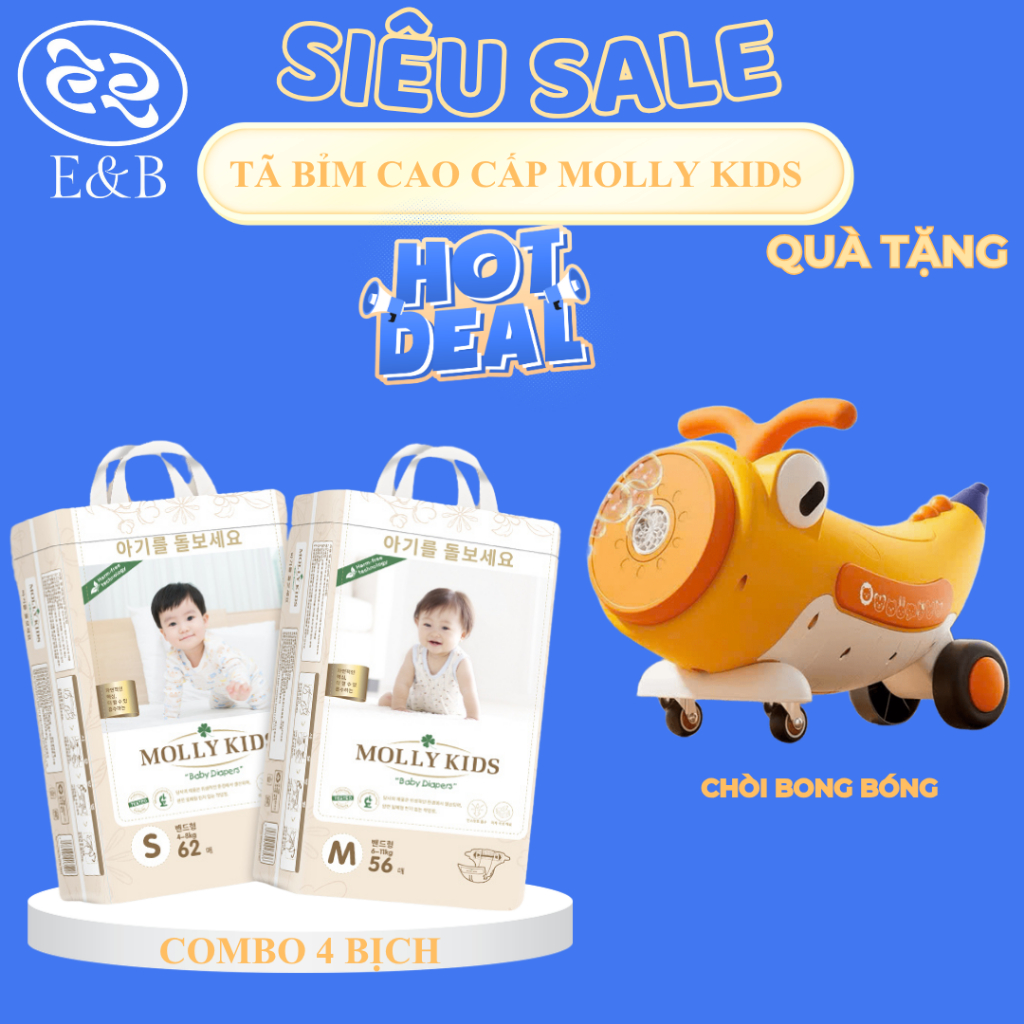 [CHÍNH HÃNG - 4 BỊCH ] Tã Bỉm MOLLY KIDS Nội Địa Hàn Quốc Dán/Quần Đủ Size, Mềm Mịn, Thấm Hút Nhanh,