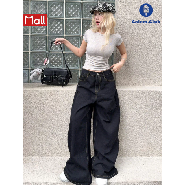 Calem.Club - Quần Kaki Jeans Ver 2 Ống Rộng WIDE LEG tôn dáng cạp cao form unisex nam nữ quần jean nữ