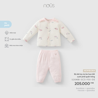 Nous Newborn Bộ dài cài thẳng in họa tiết, bộ quần áo dài tay cho bé sơ sinh cho bé gái mềm nhẹ dưới 5.5kg BST T6