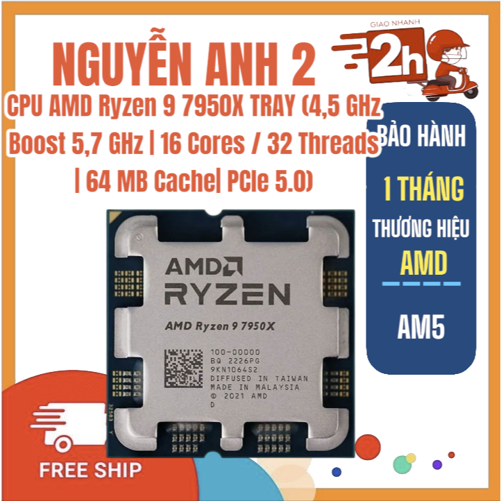 CPU AMD Ryzen 9 7950X TRAY (4,5 GHz Boost 5,7 GHz | 16 Cores / 32 Threads | 64 MB Cache| PCIe 5.0)
