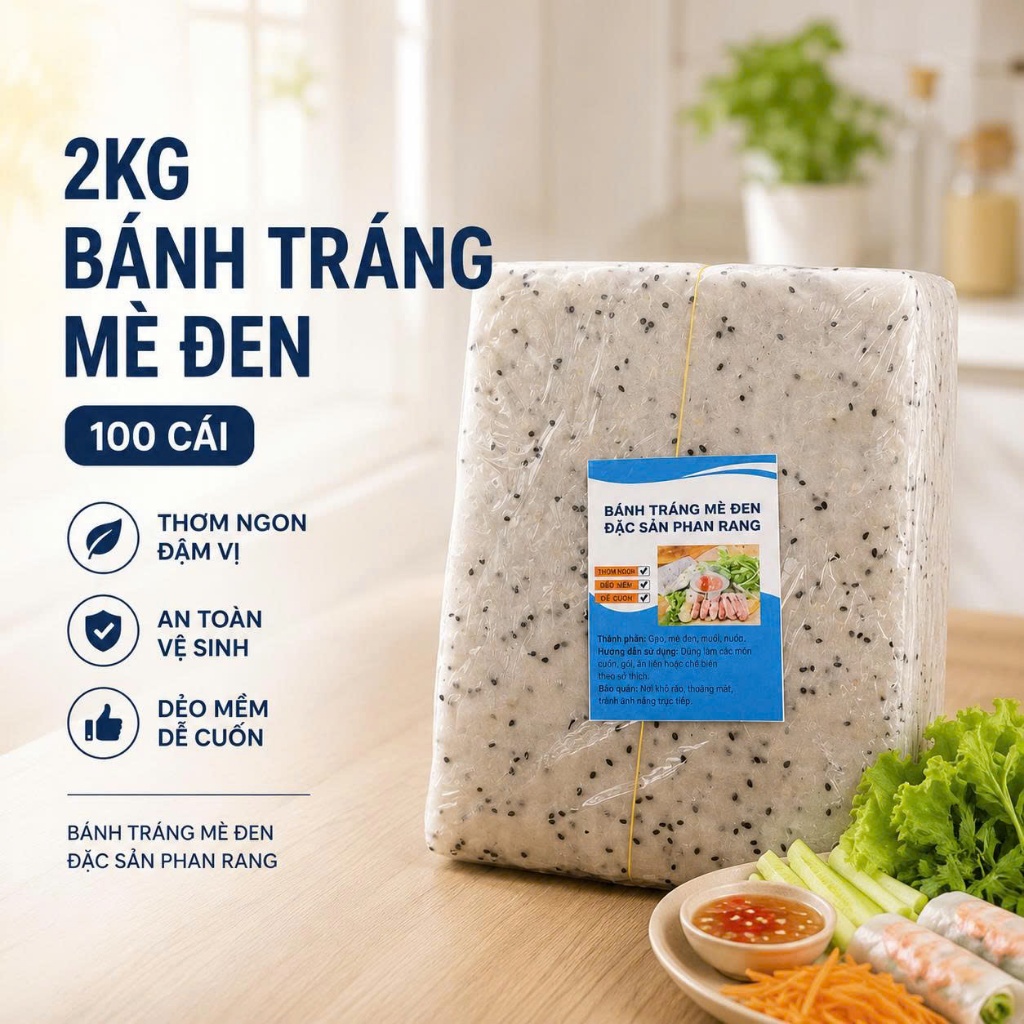 2kg BÁNH TRÁNG MÈ ĐEN PHAN RANG ( 100 cái )