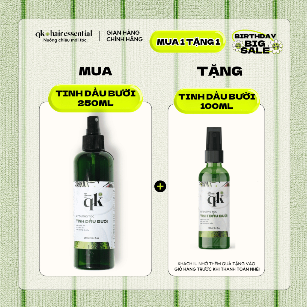 XỊT TÓC TINH DẦU BƯỞI HANDMADE QK