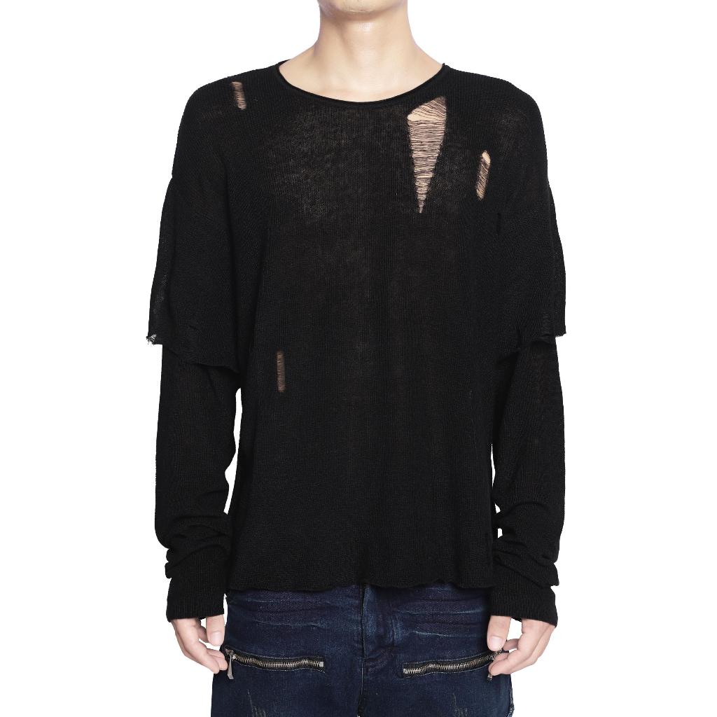 Áo len "KNIT DISTRESSED BLACK DOUBLE SLEEVES" form cropped màu đen