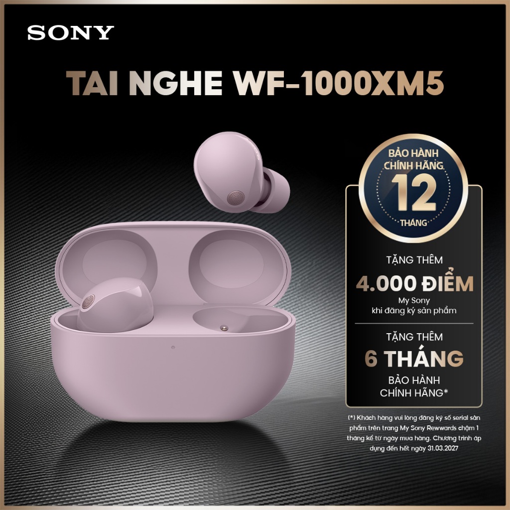 Tai nghe bluetooth Sony WF-1000XM5 chip V2, chống ồn chủ động ANC, kháng nước IPX4, thiết kế nhỏ gọn