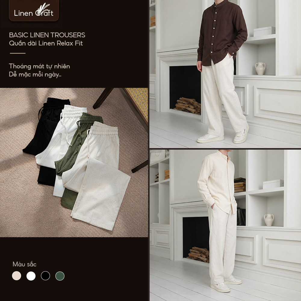 Quần Dài Linen Suông Ống Rộng Unisex Nam Nữ | Phom Relax Thoải Mái, Thoáng Mát – LINEN CRAFT
