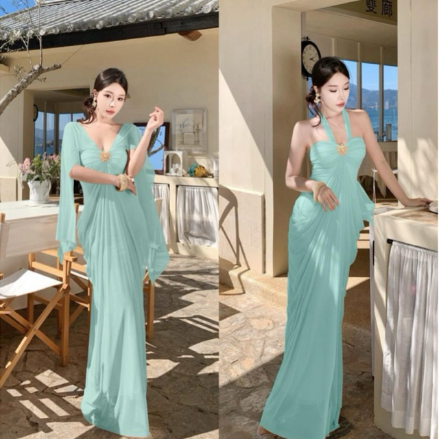 LIZZ STUDIO M6068 Váy liền thân đi biển body dáng dài nữ thần biển cả
