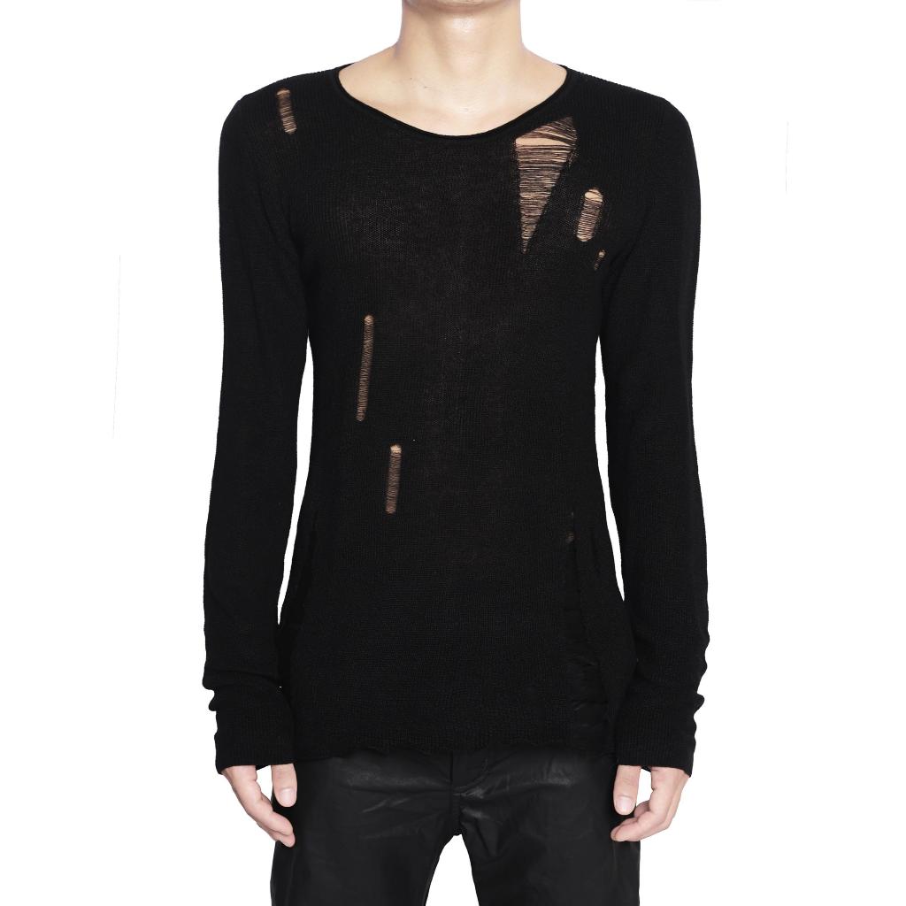 Áo Len Goldie "KNIT DISTRESSED BLACK" Form Cropped