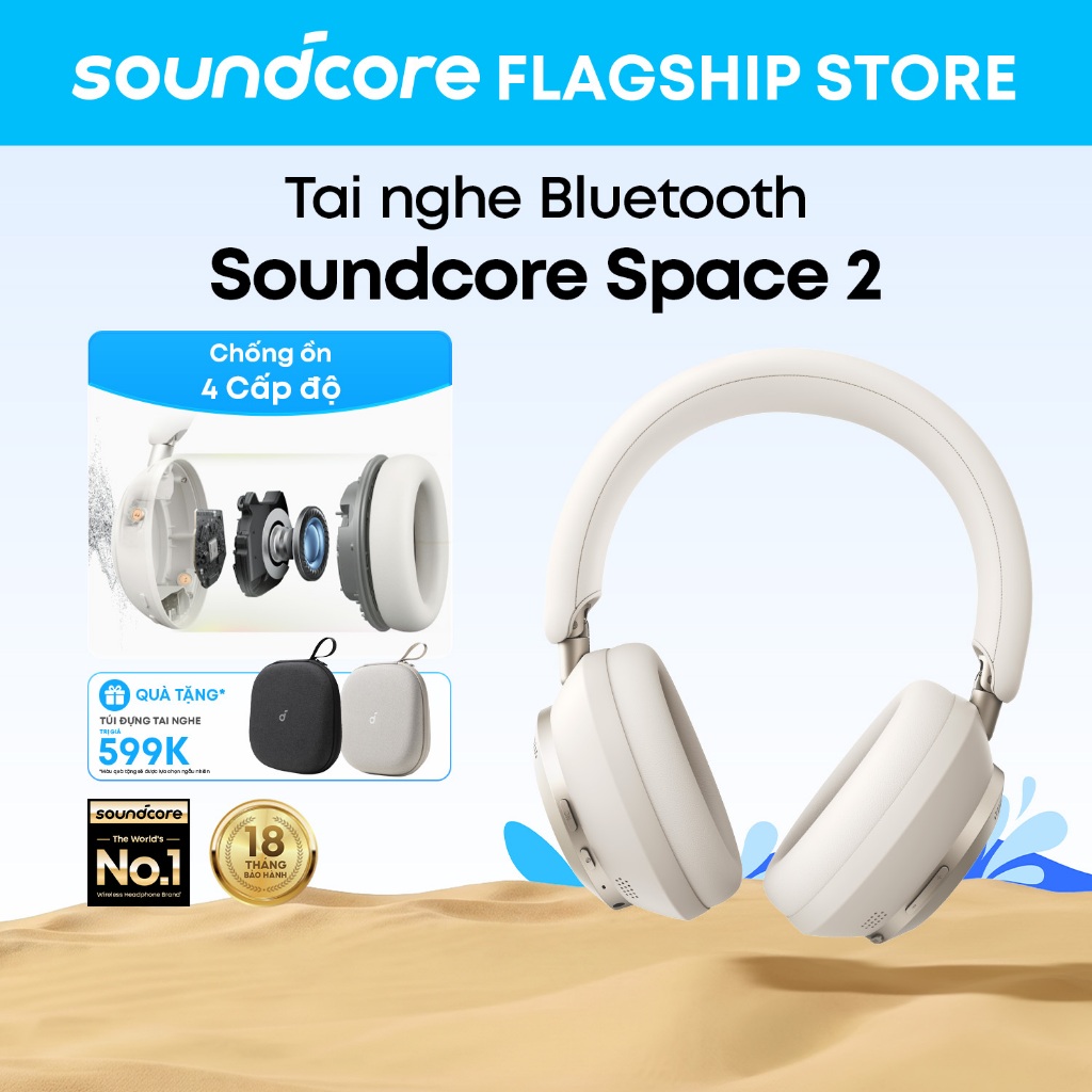 Tai nghe Bluetooth Anker soundcore Space 2 chống ồn vượt trội, đeo êm thoải mái, có chế độ thư giãn, pin tới 70H