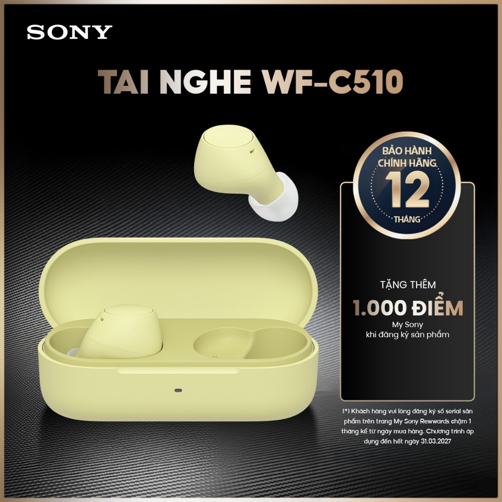 Tai nghe Bluetooth Sony WF-C510 pin 22h, kết nối đa điểm, chống nước IPX4, âm thanh 360 độ