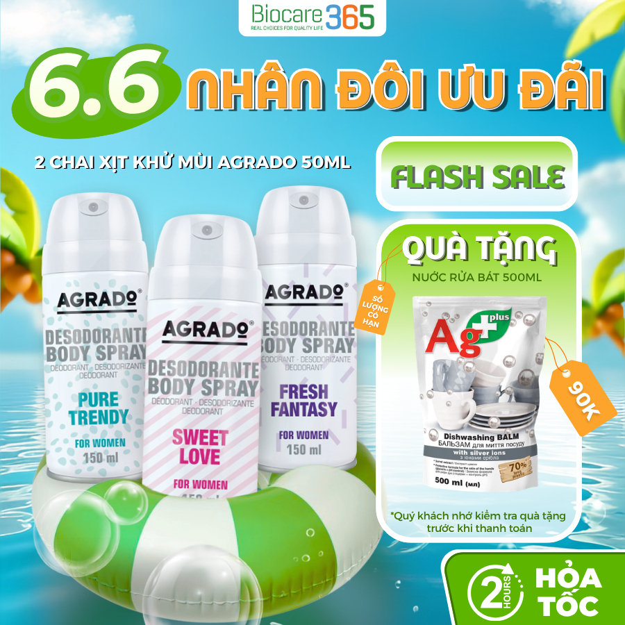 Xịt khử mùi body nữ Agrado hương nước hoa Sweet Love / Pure Trendy / Fresh Fantasy (Chai 150ml)
