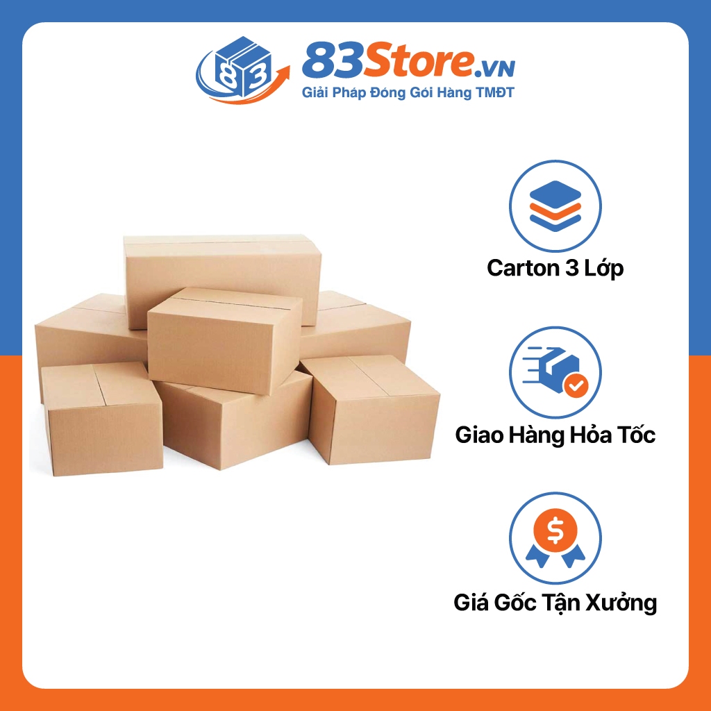 Hộp Carton 3 Lớp Sóng B - Thùng Carton 83Store Đóng Hàng Cứng Cáp, Chịu Lực Tốt Di Chuyển Xa, Giữ Fo