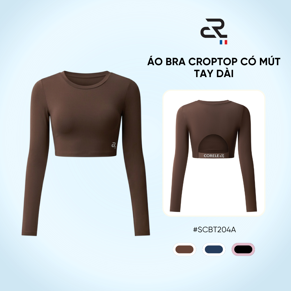 [MỚI SS'26] Áo Croptop Bra nữ thể thao tay dài có mút nâng, bản lưng cut-out tập Yoga Gym Pilates | 