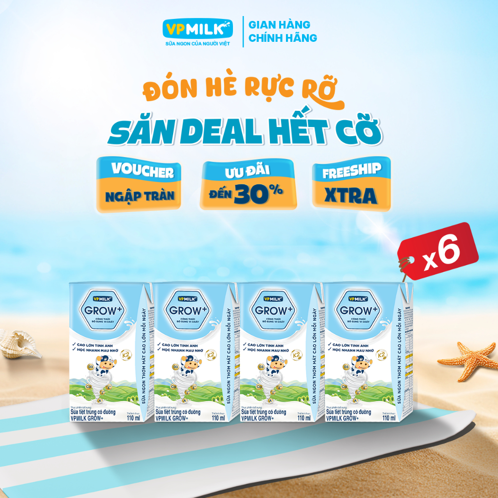 [6 Lốc 110ml] Sữa Tiệt Trùng VPMilk Grow+ Có Đường