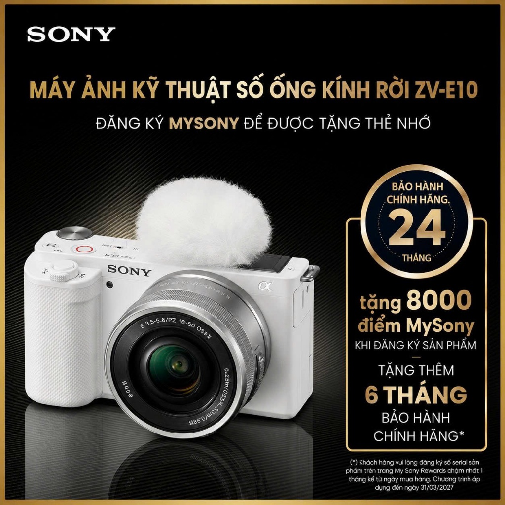 Máy ảnh kỹ thuật số ống kính rời ZV-E10 (đăng ký My Sony để được tặng thẻ nhớ) | BigBuy360 - bigbuy360.vn