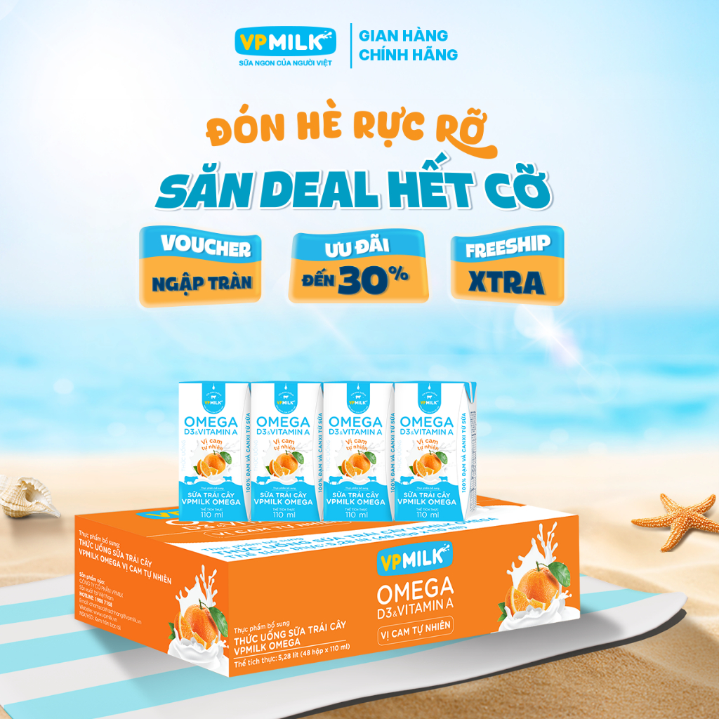 Sữa trái cây VPMILK Omega vị CAM tự nhiên hộp 110ml (Thùng 48 hộp)