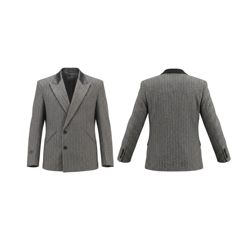 CHIVALRY Áo Blazer vân xương cá  Phối Cổ Da