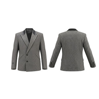 CHIVALRY Áo Blazer vân xương cá  Phối Cổ Da