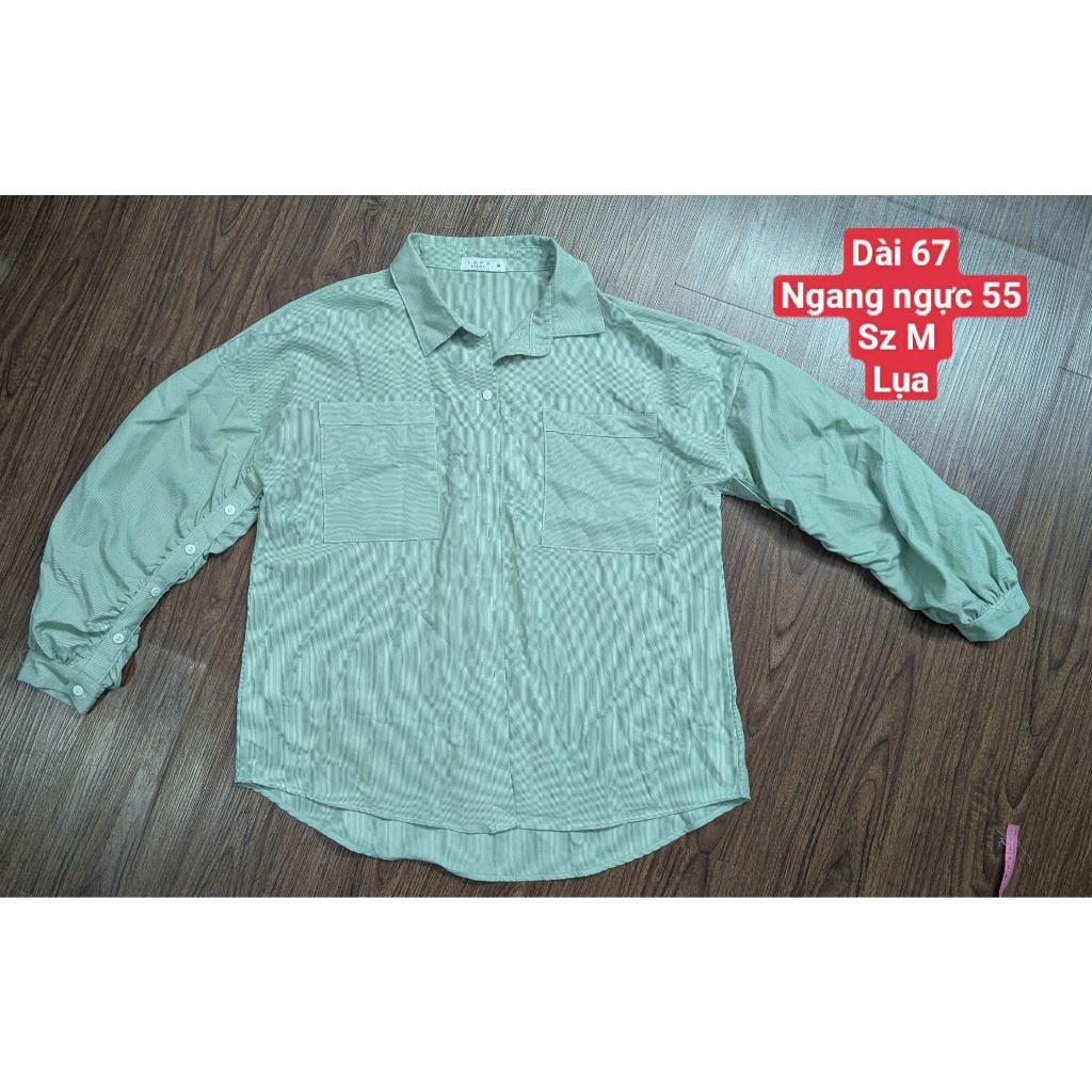 Sơ mi nữ dài tay kẻ sọc nhỏ xanh bạc hà LAMO DESIGN, áo sơ mi lụa nữ thời trang hàng si secondhand