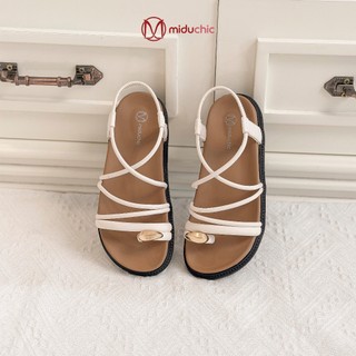 Dép Sandal Nữ MIDU ORIN - Quai Dây Tròn Đan Chéo Xỏ Ngón Charm Vàng Tinh Tế, Đế PU Nhẹ Êm Ái 3 Phân