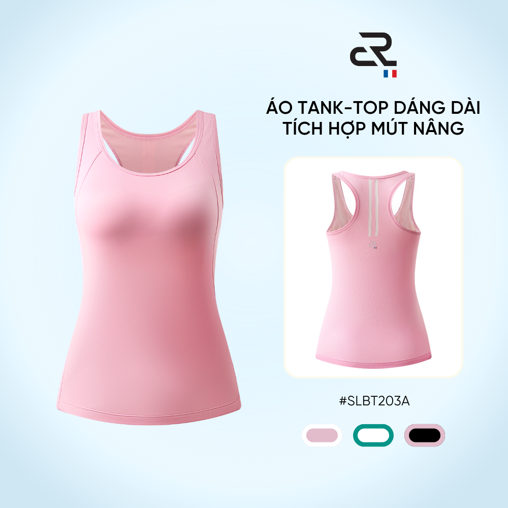 Áo tanktop thể thao nữ có mút ngực, dáng dài che bụng, vải ASKIN thoáng khí tập Gym Yoga Pilates | C
