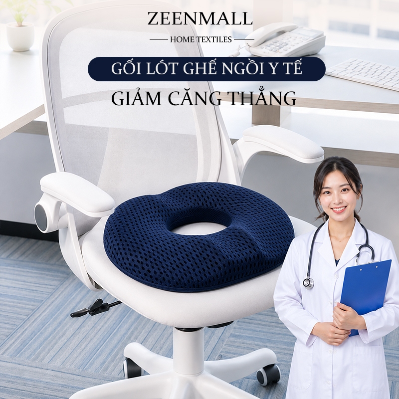 ZEEN Gối Lót Ghế Ngồi Y Tế Chống Trĩ Cao Su Non 44*41cm Đàn Hồi Giảm Ê Mỏi Mông Cho Dân Văn Phòng