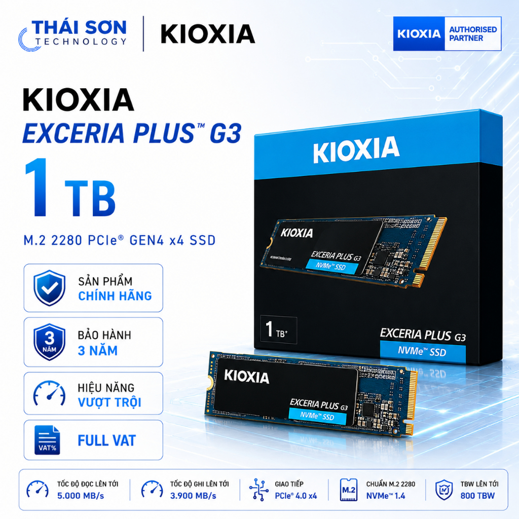 [FULL VAT] Ổ cứng SSD KIOXIA EXCERIA PLUS G3 1TB M.2 2280 PCIe Gen4 x4 NVMe - BH 36 Tháng Chính Hãng