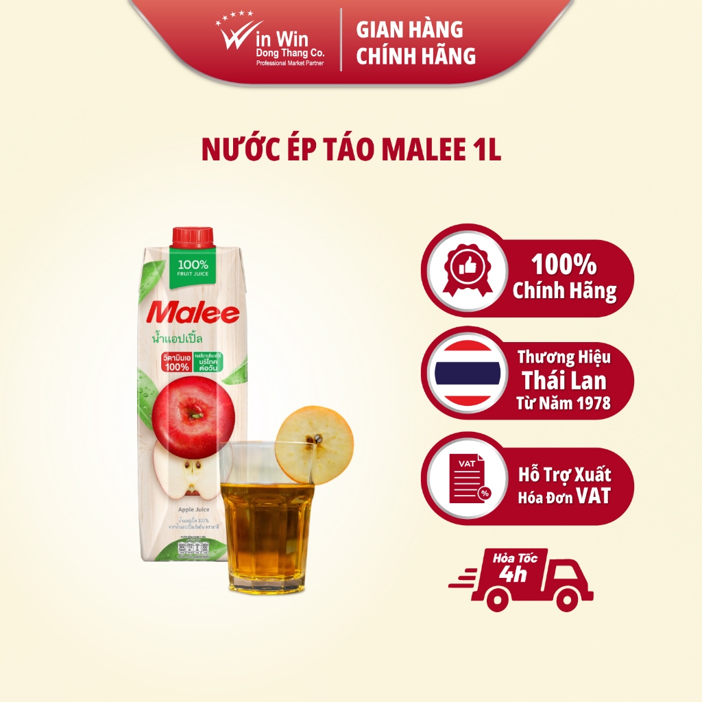 Nước Ép Táo Malee 1L - Nhập Khẩu Thái Lan | Malee 100% Apple Juice 1L