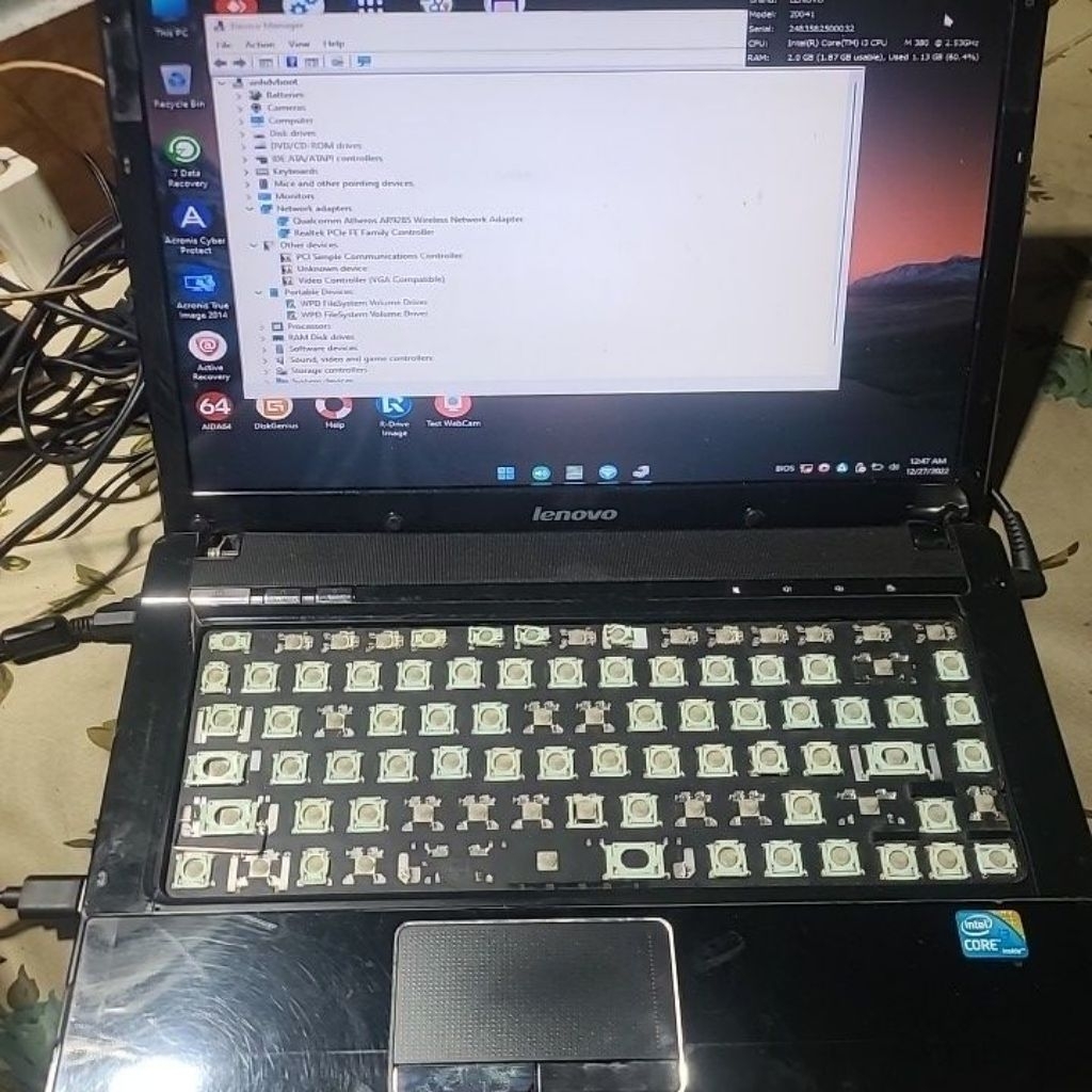 Laptop lenovo g460 20041 full chức năng màn ok, i3 m380 ram 2gb 0 sạc ổ, phím mất chữ nhấn còn ok