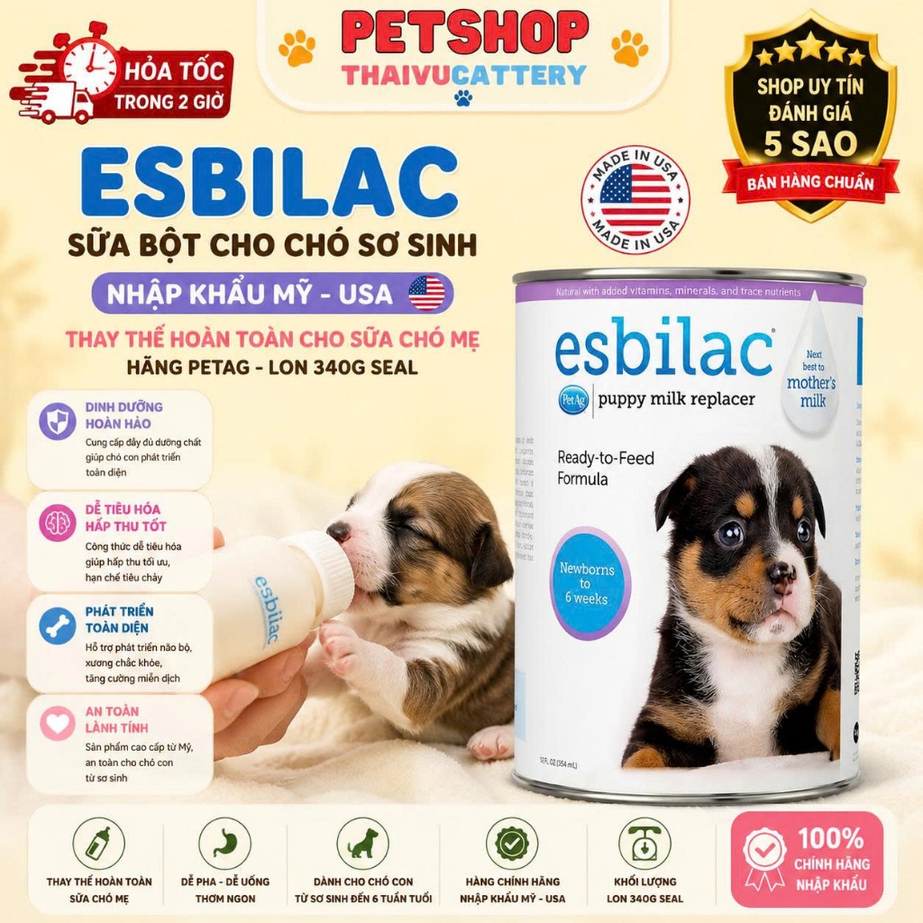 Sữa Bột cho chó sơ sinh ESBILAC nhập khẩu Mỹ USA - Thay Thế hoàn toàn Sữa Mẹ PetAG