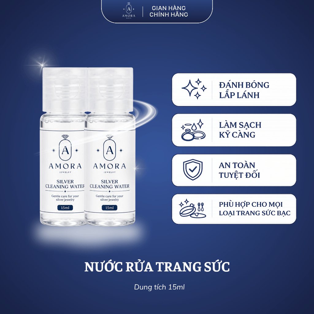 Nước Rửa Bạc AMORA JEWELRY – Dung Dịch Vệ Sinh Trang Sức Bạc Làm Sáng Nhanh