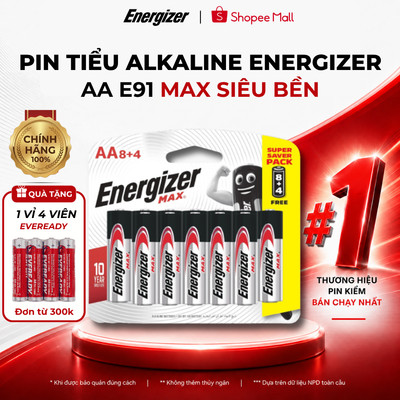 PIN TIỂU ALKALINE AA ENERGIZER MAX E91, PIN 2A An toàn không thuỷ ngân, Siêu Bền - Hàng chính hãng
